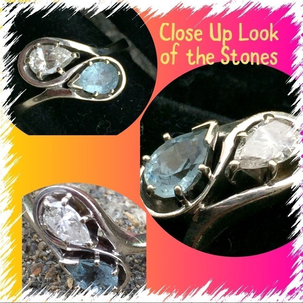 14KT White Gold Aqua & Diamond Ring 7